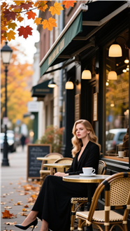 秋季街头咖啡厅美女写真摄影图片