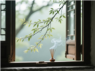 木质窗台点燃的松香图片