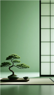 禅意风格绿色盆景植物树木图片