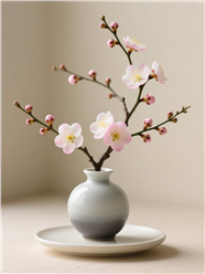 东方禅意梅花插花摄影图片