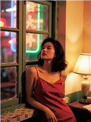 暖色调灯光下港风美女艺术写真图片