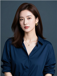 深棕色中长发衬衫美女写真图片