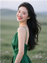 绿色性感露背连衣裙美女图片