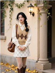 秋季时尚复古风格美女穿搭写真图片