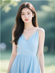 蓝色吊带裙美女性感摄影图片