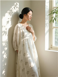 松弛感棉麻长裙美女写真图片