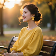 秋季夕阳下侧颜盘发美女图片