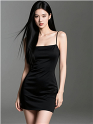 性感黑长直小黑裙美女人体写真图片