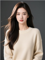 长发飘逸米色毛衣美女写真图片