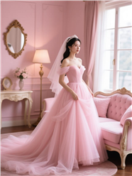 室内美女粉色婚纱照摄影图片