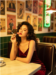 复古港式茶餐厅性感美女摄影图片