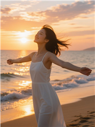 海边黄昏氛围感美女写真图片