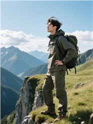 背着背包站在悬崖边上的帅哥图片