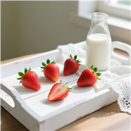 木制托盘上的牛奶和草莓图片