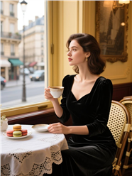 法式复古风美女咖啡店喝咖啡图片