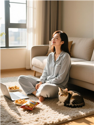 慵懒居家风美女宠物猫摄影图片