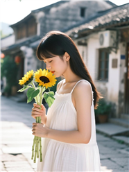 夏季文艺小镇白色吊带裙美女图片