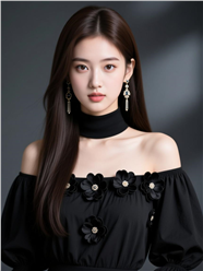 电影质感黑色露肩装性感美女图片