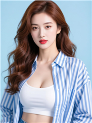 蓝白条纹衬衫性感美女写真图片