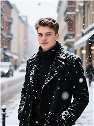 冬季街头雪花纷飞帅哥写真图片