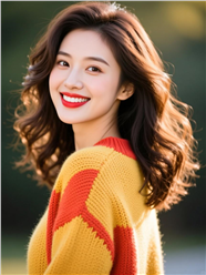 肤白貌美红唇羊毛衣美女写真图片