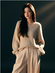 慵懒风米色羊毛衫美女写真图片