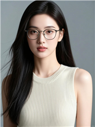 无袖针织衫戴眼镜美女写真图片