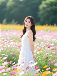 小清新色调花海美女写真摄影图片