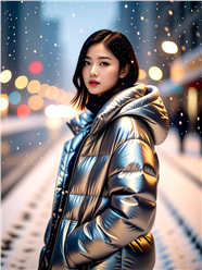 冬季街头漫天雪花美女街拍图片