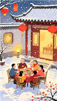 年夜饭卡通插画设计图片