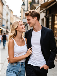 欧美街头深情对视年轻情侣图片