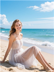夏日海边白色性感纱裙美女写真图片