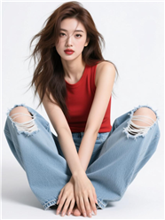 时尚破洞牛仔裤美女写真图片