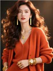 深棕色大波浪卷发美女写真图片