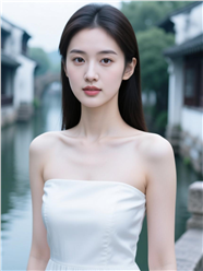 江南水乡性感白色抹胸裙美女摄影图片