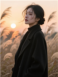 日暮黄昏夕阳西下侧颜美女写真图片