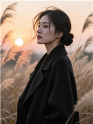 黄昏高贵冷艳盘发美女侧颜写真图片