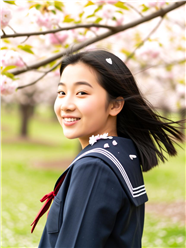 站在樱花树下少女图片