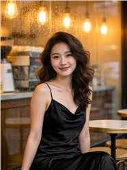 优雅气质亚洲长卷发吊带裙美女写真图片