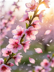 春天阳光下照耀的粉色桃花图片