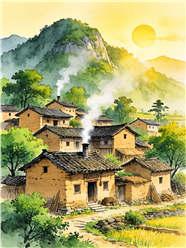 中国乡村古风插画设计图片