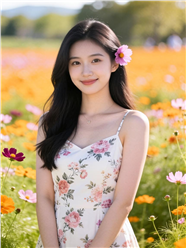 春日长发碎花裙美女花海摄影图片