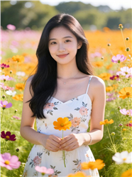 碎花吊带裙美女花海写真图片