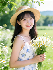 春日户外踏青手捧小雏菊美女图片