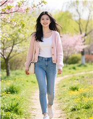 春天户外踏青的小香风美女图片