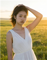 白色雪纺裙美女文艺破碎感摄影图片