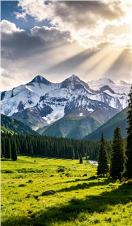 草原雪山森林风光摄影图片