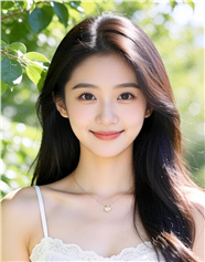 清新素颜长卷发吊带美女写真图片