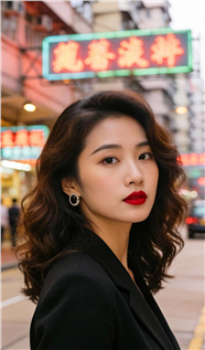 复古街头港风红唇美女图片