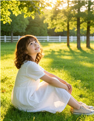 治愈系午后草地美女写真图片